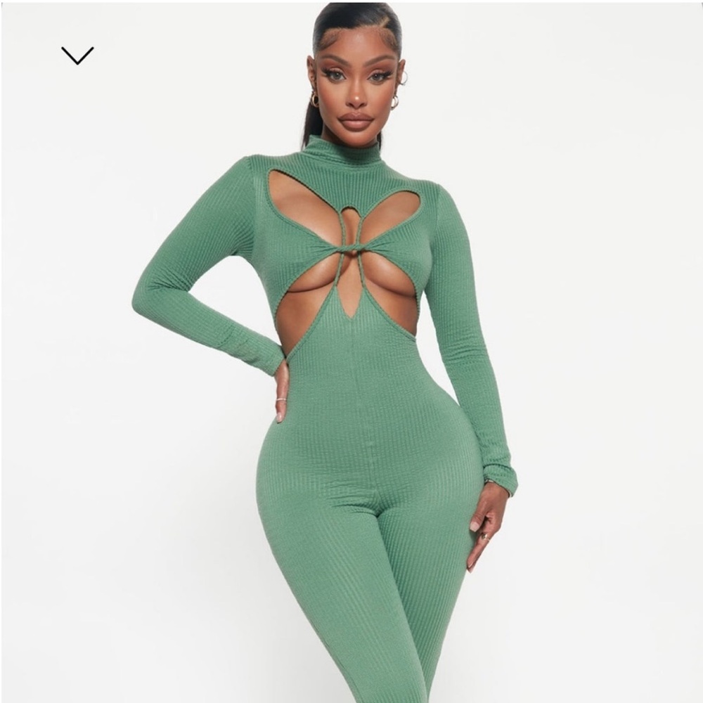 Fashion Nova Green Cutout Jumpsuit Large